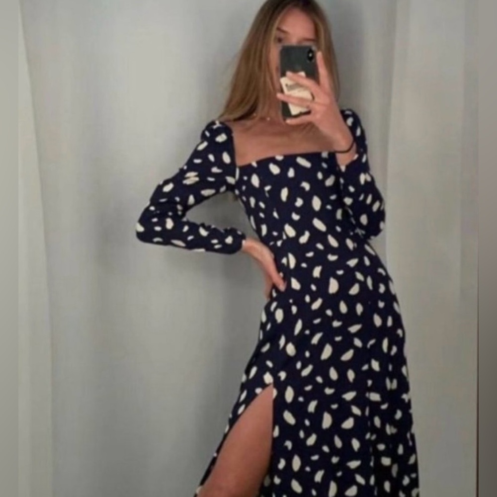 Reformation Blue and White Long Sleeve Sundress